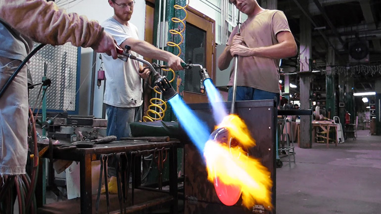 Glass Blowing - using torches on glass sculpture